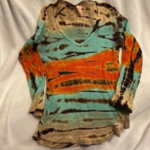 Vibrant tie dyed V neck ladies T shirt
